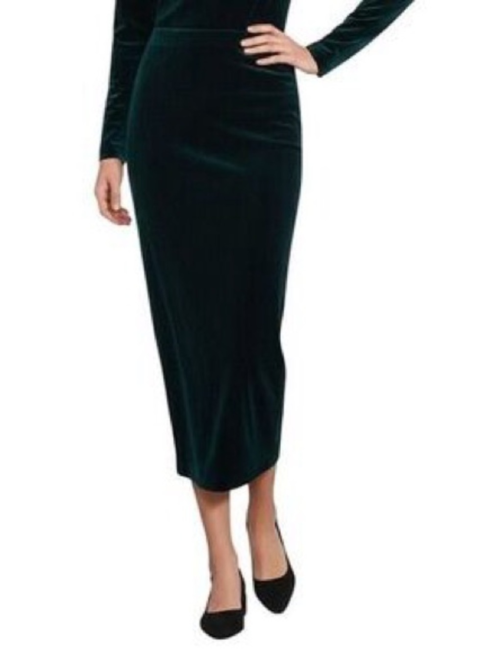 Alex Marie Deep Teal Green Velvet Midi Skirt